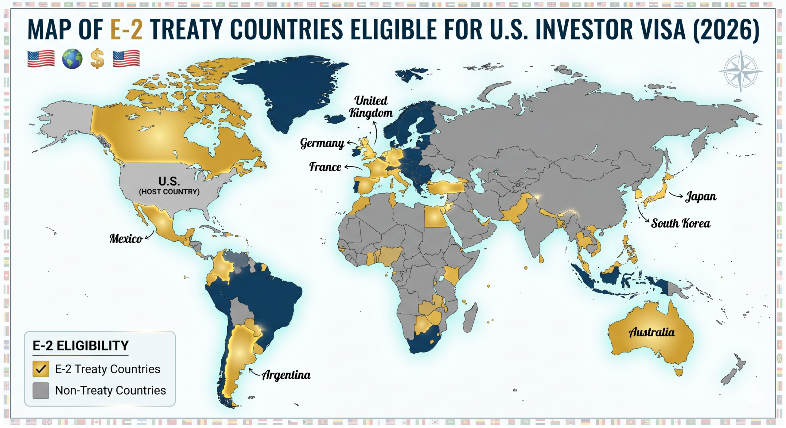 E-2 treaty countries - Mayo Law Map of E-2 treaty countries eligible for U.S. investor visa 2026